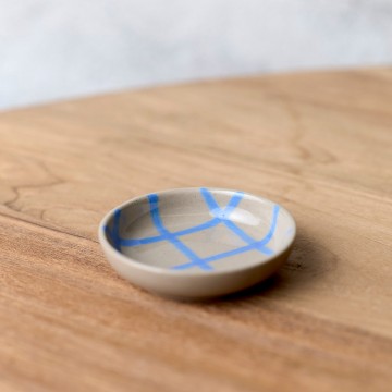 Robert Gordon | Coastal Junction | Condiment Bowl 9cm | Stone with Blue Handbrush Robert Gordon | Coastal Junction | Condiment Bowl 9cm | Stone with Blue Handbrush